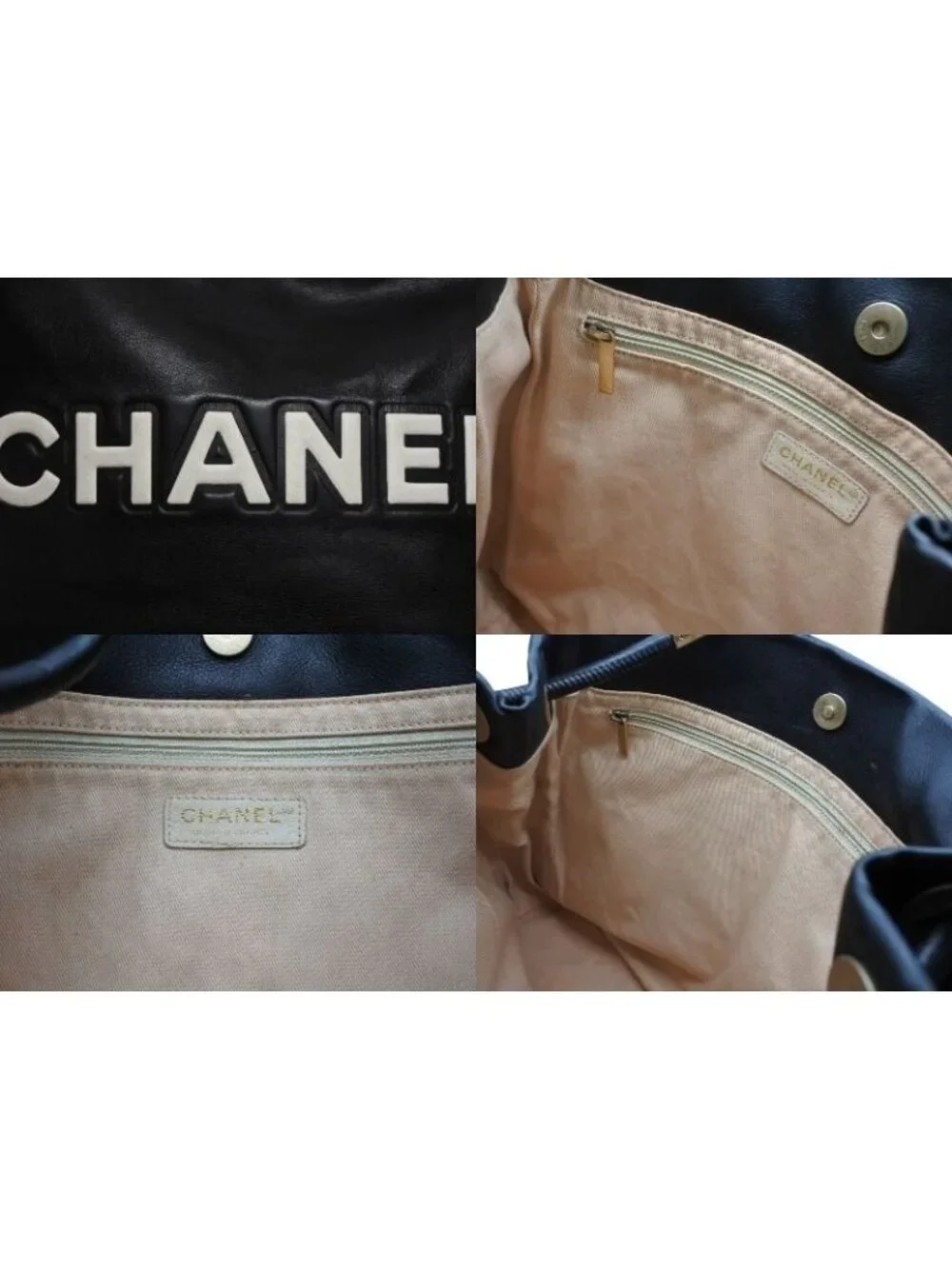 Chanel Camellia Logo Design Bag Black Leather Gold